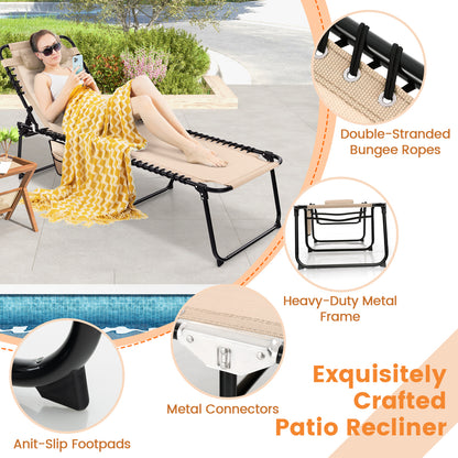 Foldable Recline Lounge Chair, Adjustable Backrest And Footrest, Beige Outdoor Chaise Lounges at Gallery Canada