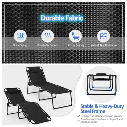 Foldable Recline Lounge Chair, Adjustable Backrest, Footrest, Black Outdoor Chaise Lounges at Gallery Canada