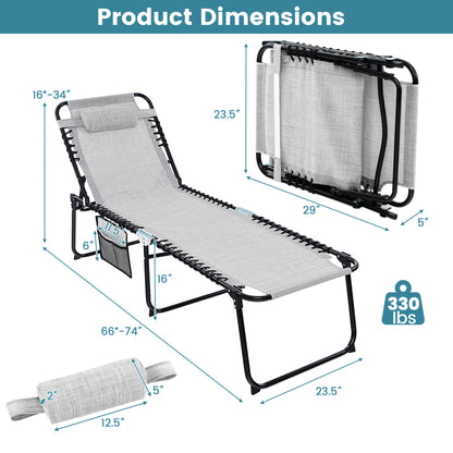 Foldable Recline Lounge Chair, Adjustable Backrest, Footrest, Gray Outdoor Chaise Lounges at Gallery Canada