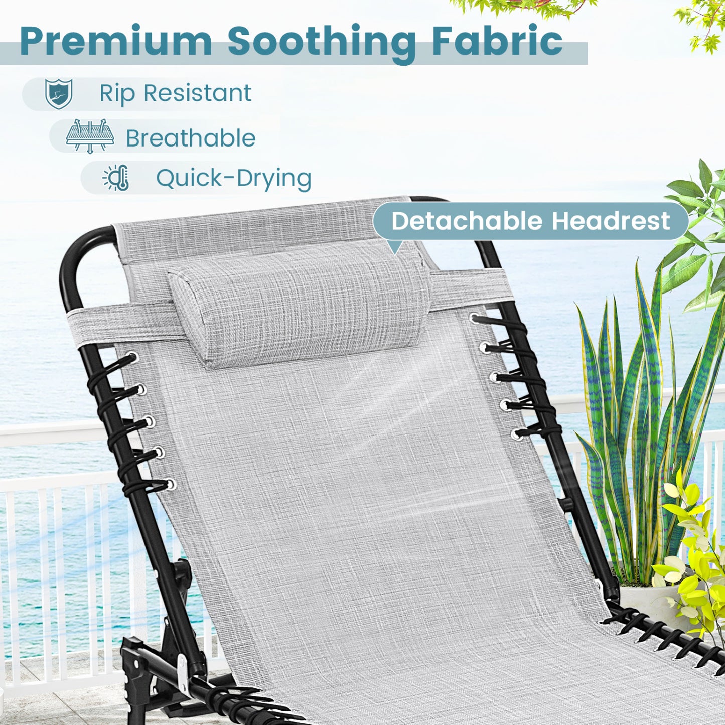 Foldable Recline Lounge Chair, Adjustable Backrest, Footrest, Gray Outdoor Chaise Lounges at Gallery Canada