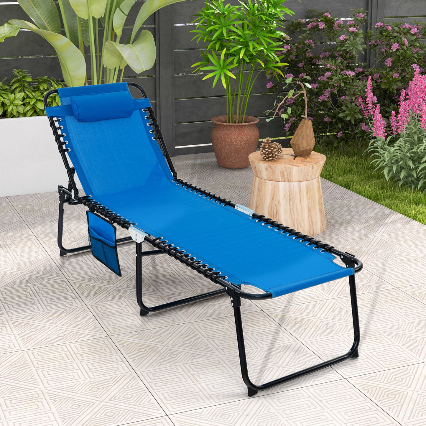 Foldable Recline Lounge Chair, Adjustable Backrest And Footrest, Blue Outdoor Chaise Lounges at Gallery Canada