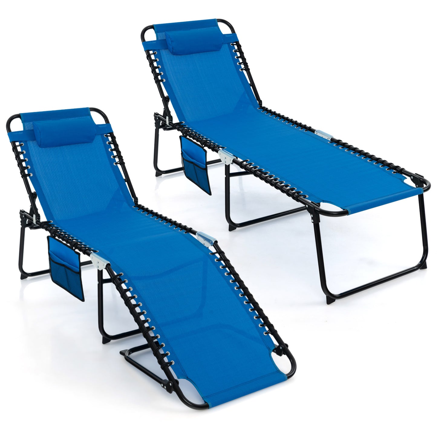 Foldable Recline Lounge Chair, Adjustable Backrest And Footrest, Blue Outdoor Chaise Lounges at Gallery Canada
