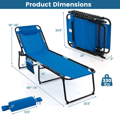 Foldable Recline Lounge Chair, Adjustable Backrest And Footrest, Blue Outdoor Chaise Lounges at Gallery Canada