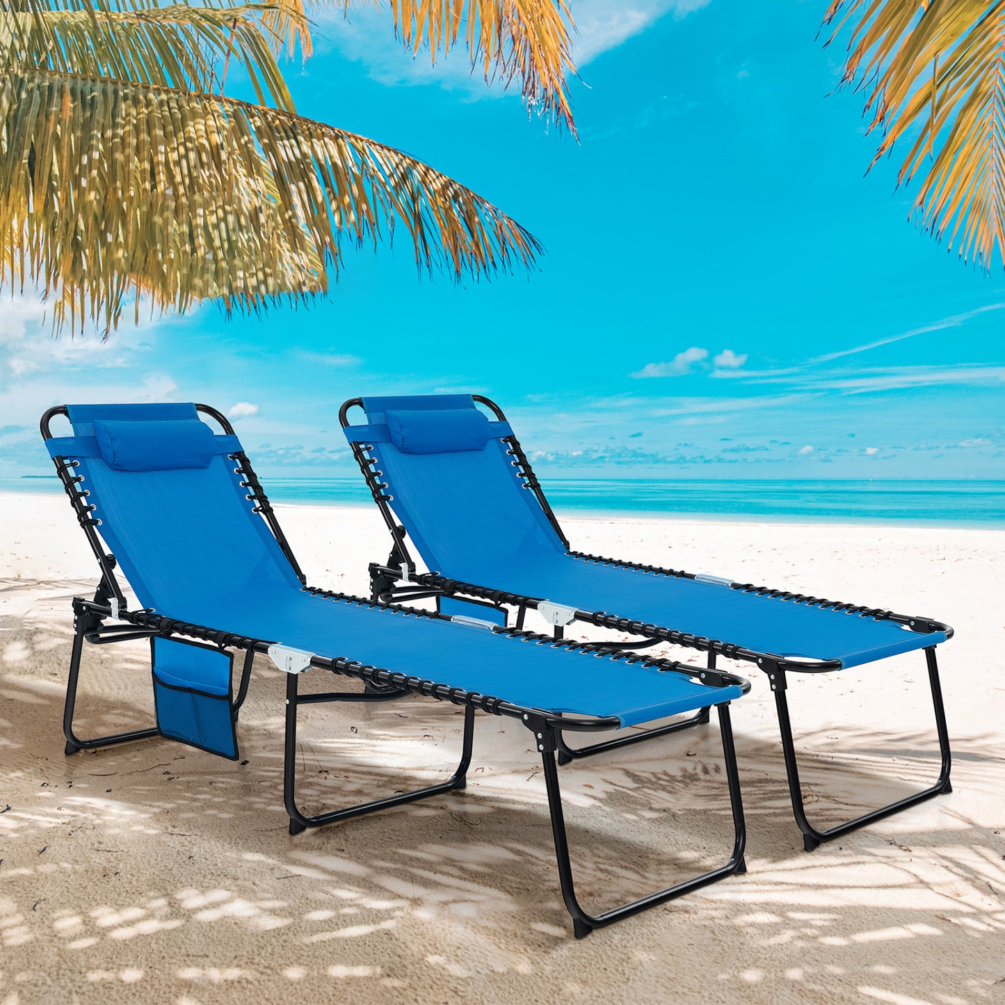 Foldable Recline Lounge Chair, Adjustable Backrest And Footrest, Blue Outdoor Chaise Lounges at Gallery Canada