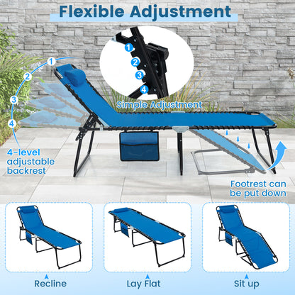 Foldable Recline Lounge Chair, Adjustable Backrest And Footrest, Blue Outdoor Chaise Lounges at Gallery Canada