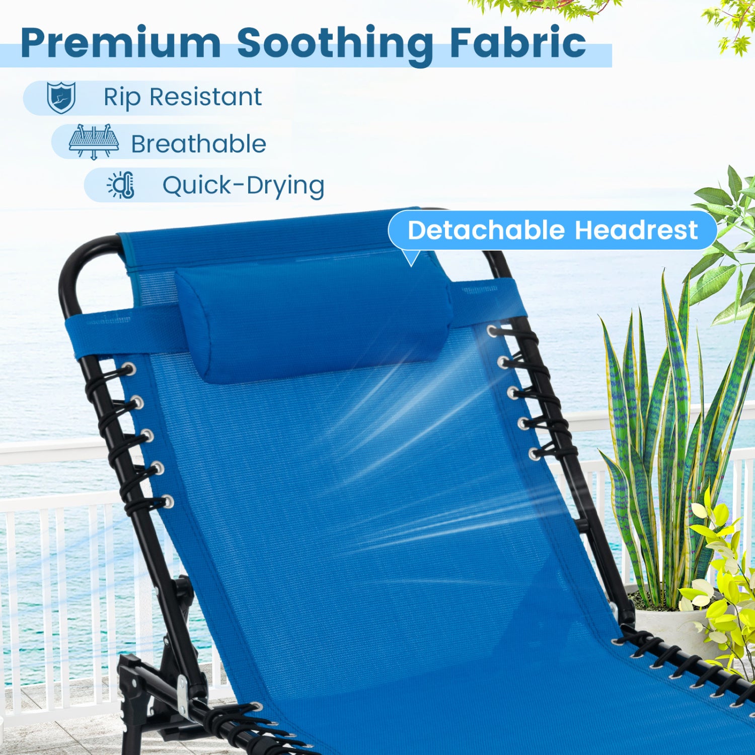 Foldable Recline Lounge Chair, Adjustable Backrest And Footrest, Blue Outdoor Chaise Lounges at Gallery Canada