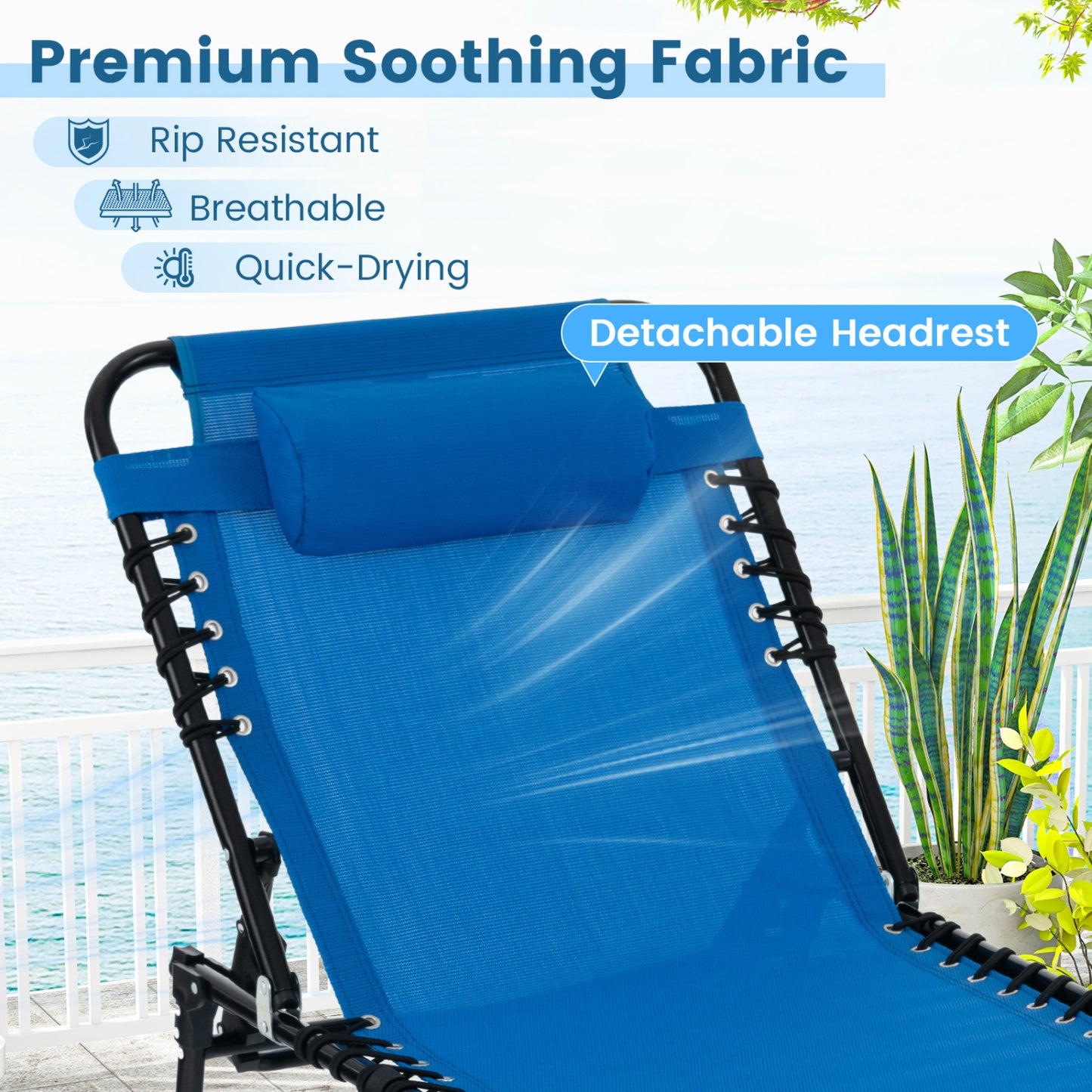 Foldable Recline Lounge Chair, Adjustable Backrest And Footrest, Blue Outdoor Chaise Lounges at Gallery Canada