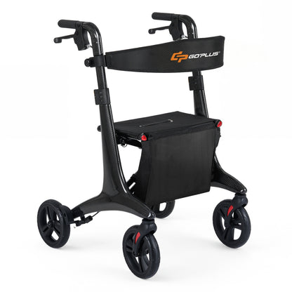 Foldable Rollator Rolling Walker with Seat for Seniors, Black Walkers & Rollators at Gallery Canada