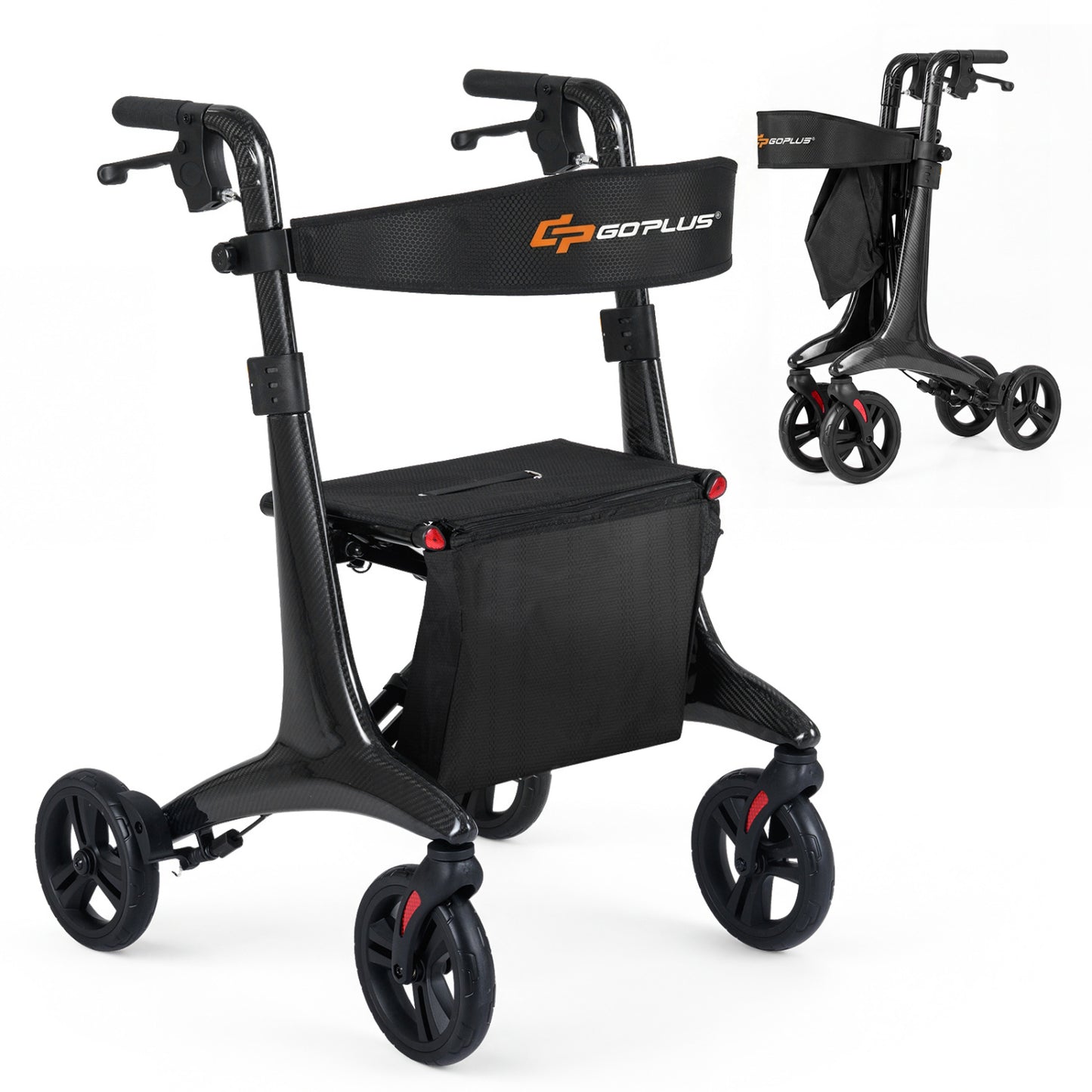 Foldable Rollator Rolling Walker with Seat for Seniors, Black Walkers & Rollators at Gallery Canada