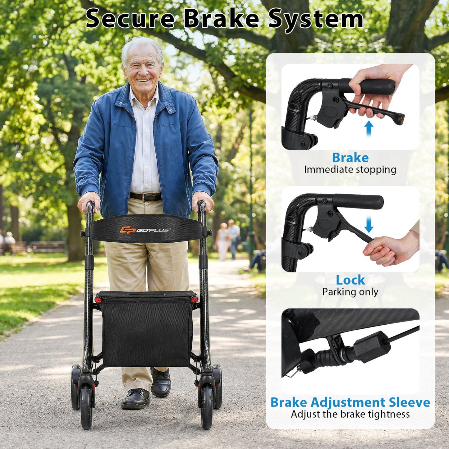 Foldable Rollator Rolling Walker with Seat for Seniors, Black Walkers & Rollators at Gallery Canada