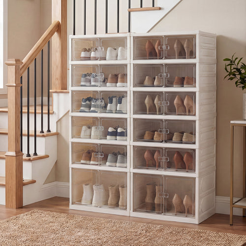 Foldable Shoe Rack Organizer, 12-Pair 6-Tier, White