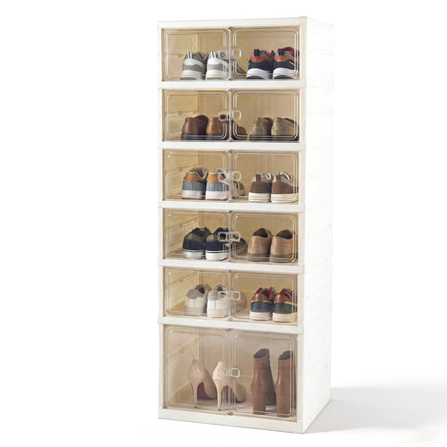Foldable Shoe Rack Organizer, 12-Pair 6-Tier, White