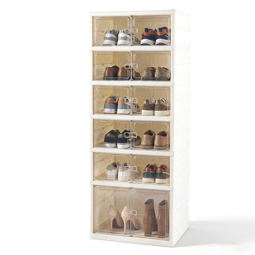 Foldable Shoe Rack Organizer, 12-Pair 6-Tier, White