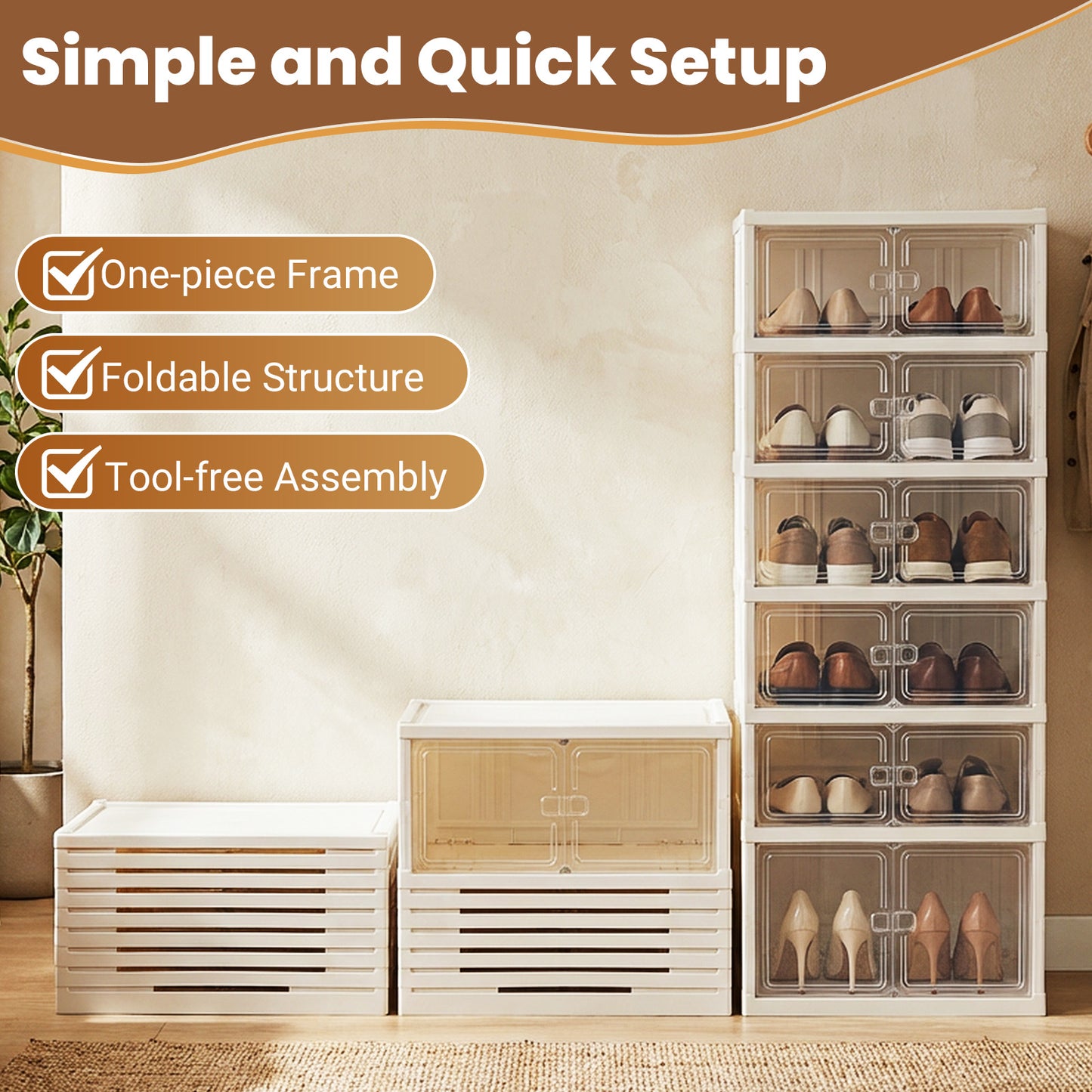 Foldable Shoe Rack Organizer, 12-Pair 6-Tier, White Shoe Racks & Storage Benches at Gallery Canada