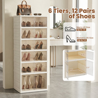 Foldable Shoe Rack Organizer, 12-Pair 6-Tier, White Shoe Racks & Storage Benches at Gallery Canada