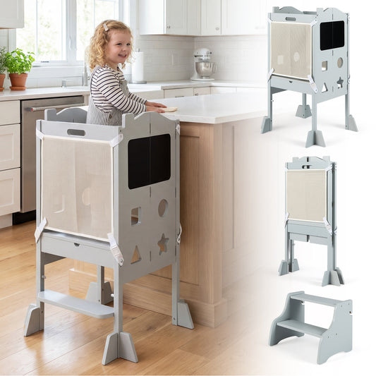 Foldable Toddler Step Stool With Chalkboards, 2-Step, Gray Nursery Furniture Gray at Gallery Canada