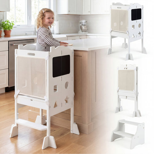 Foldable Toddler Step Stool With Chalkboards, 2-Step, White