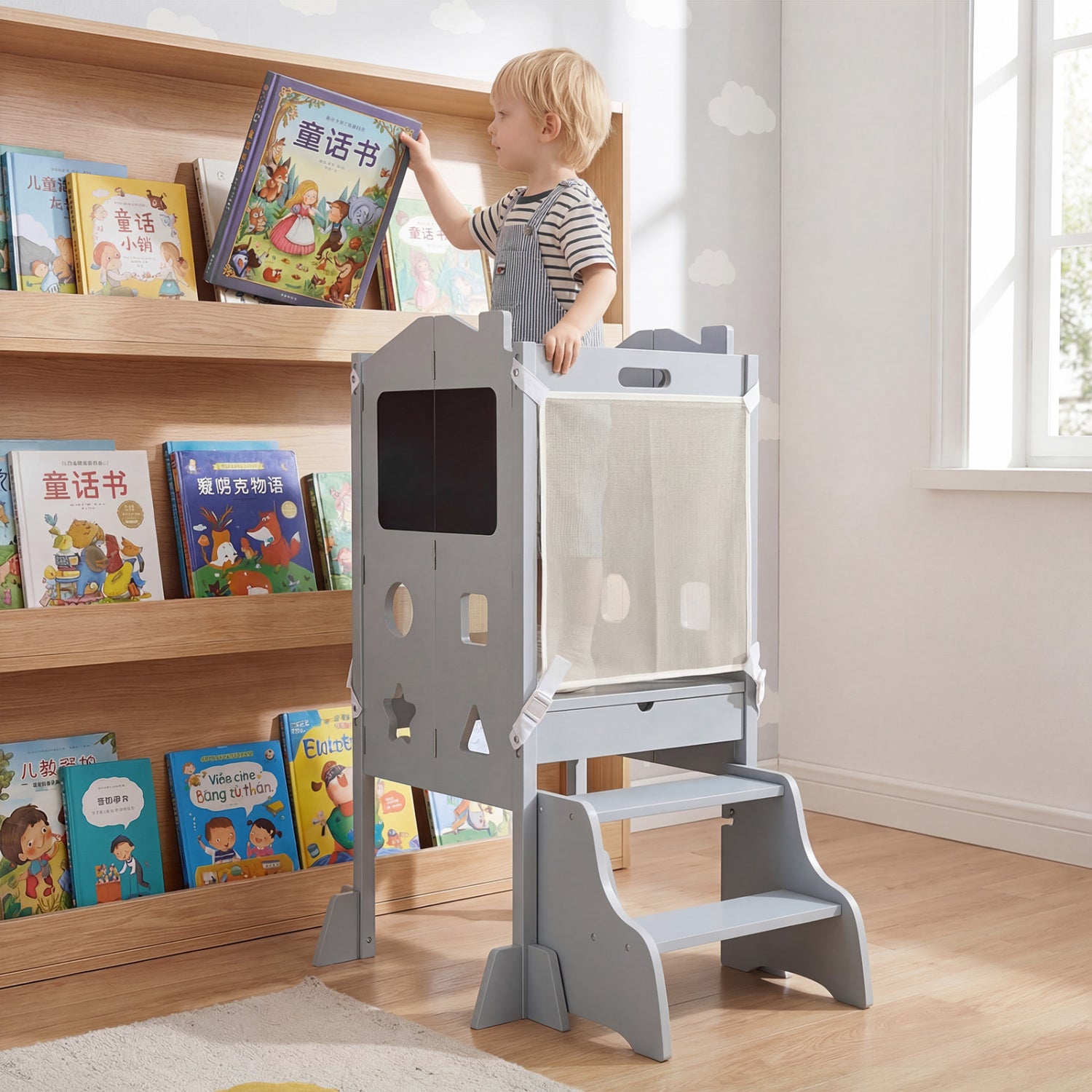 Foldable Toddler Step Stool With Chalkboards, 2-Step, Gray Nursery Furniture at Gallery Canada