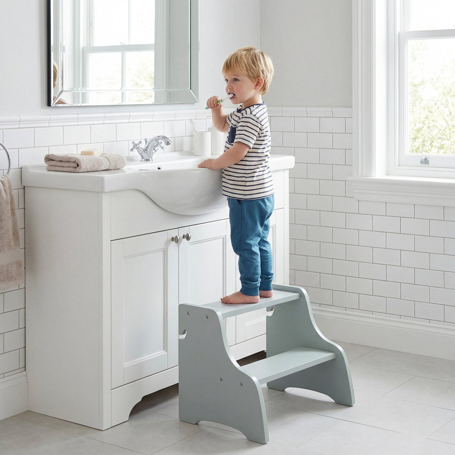 Foldable Toddler Step Stool With Chalkboards, 2-Step, Gray Nursery Furniture at Gallery Canada