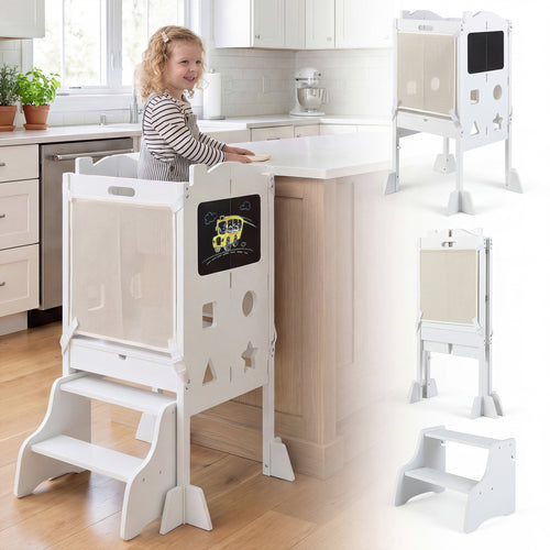 Foldable Toddler Step Stool With Chalkboards, 2-Step, White