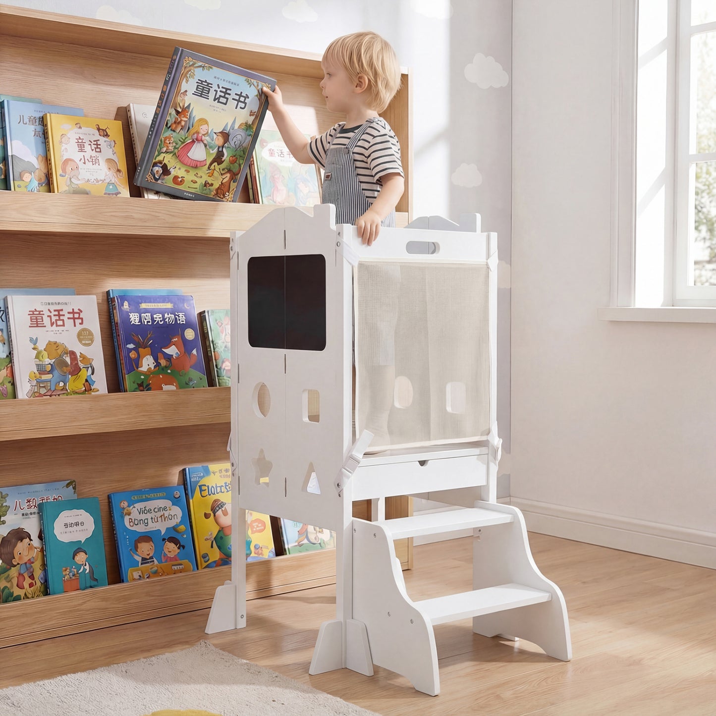 Foldable Toddler Step Stool With Chalkboards, 2-Step, White Nursery Furniture at Gallery Canada