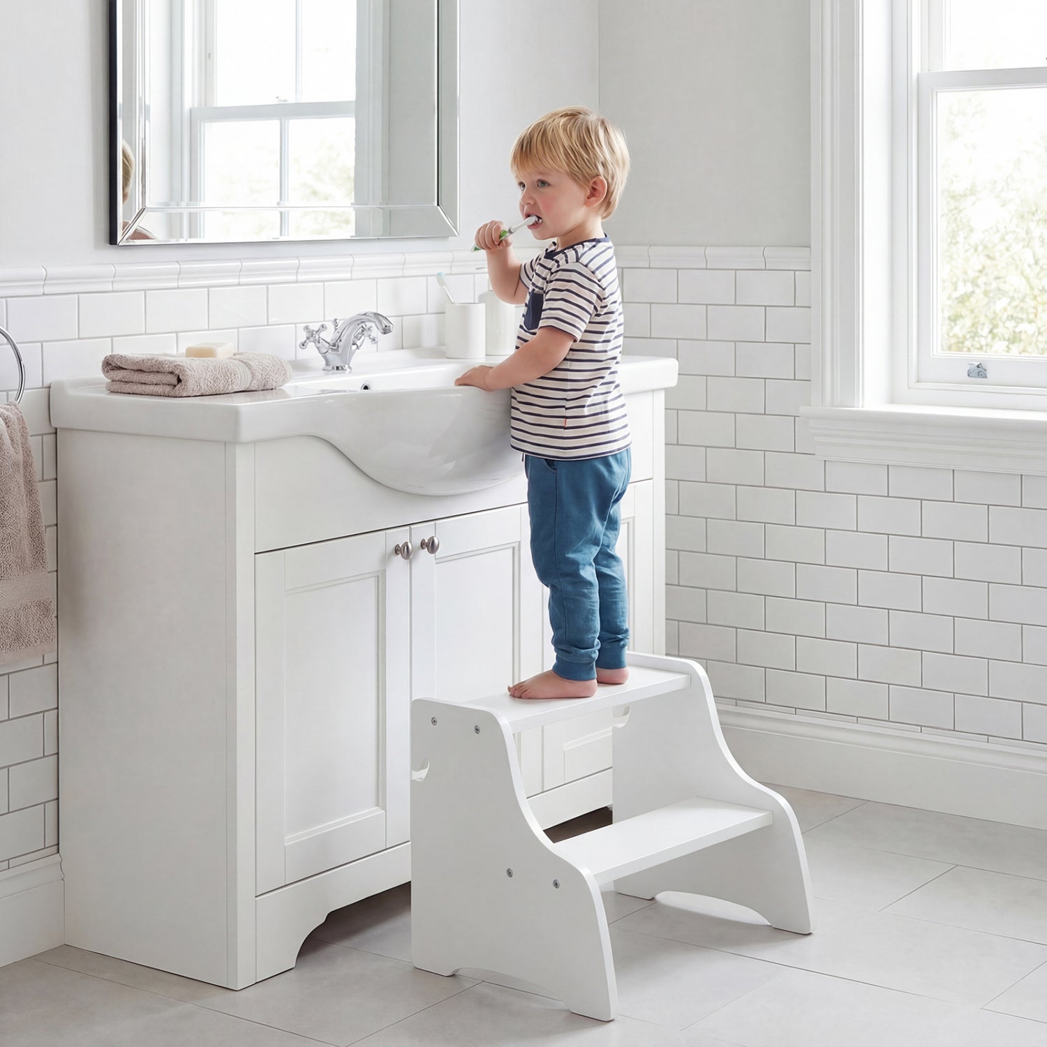 Foldable Toddler Step Stool With Chalkboards, 2-Step, White Nursery Furniture at Gallery Canada