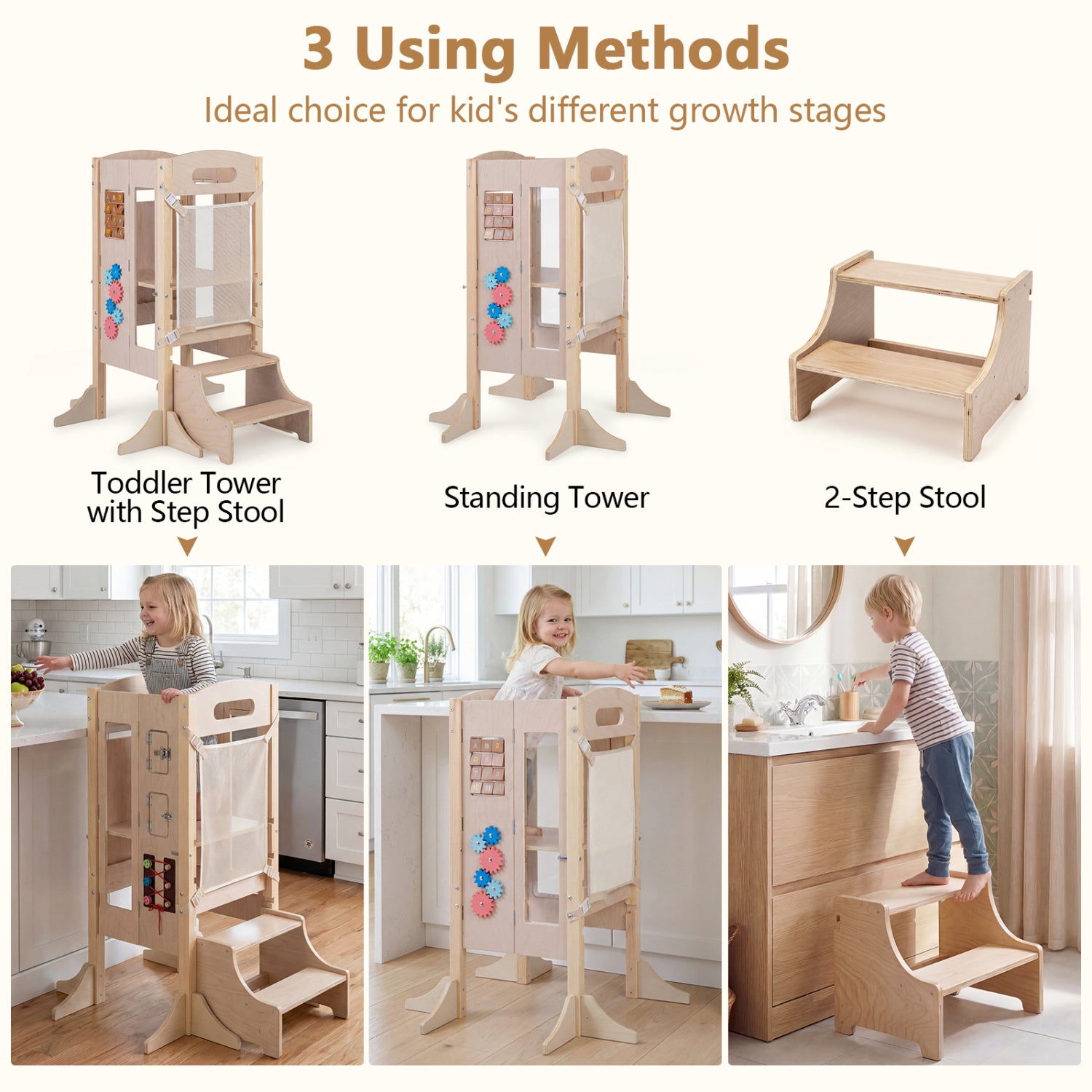 Foldable Toddler Step Stool, Wooden Kitchen Standing Tower, 2-Step Toddler & Kids Furniture at Gallery Canada