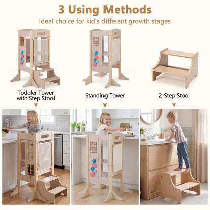 Foldable Toddler Step Stool, Wooden Kitchen Standing Tower, 2-Step Toddler & Kids Furniture at Gallery Canada