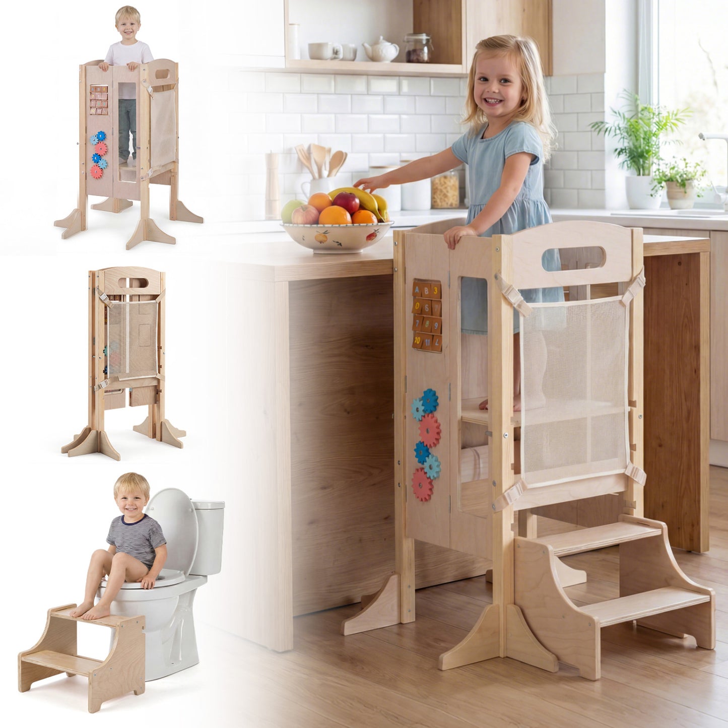Foldable Toddler Step Stool, Wooden Kitchen Standing Tower, 2-Step Toddler & Kids Furniture at Gallery Canada