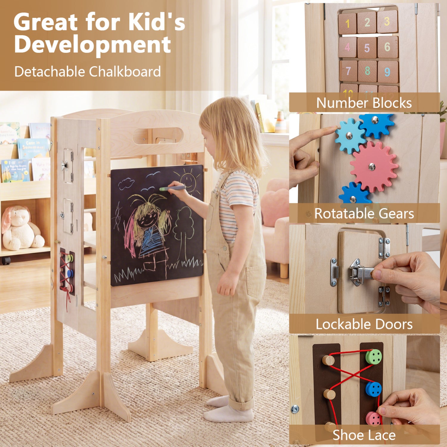Foldable Toddler Step Stool, Wooden Kitchen Standing Tower, 2-Step Toddler & Kids Furniture at Gallery Canada