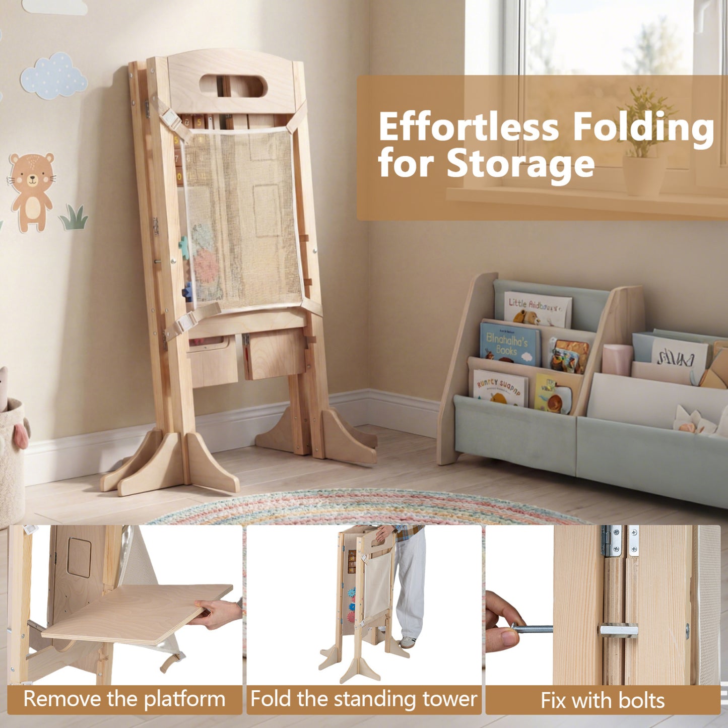 Foldable Toddler Step Stool, Wooden Kitchen Standing Tower, 2-Step Toddler & Kids Furniture at Gallery Canada