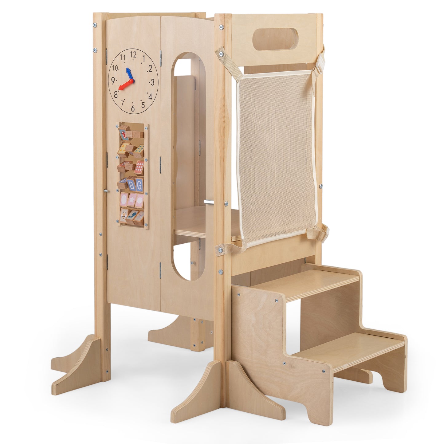 Foldable Toddler Tower with 2-Step Stool and Safety Net for 3+ Years Old