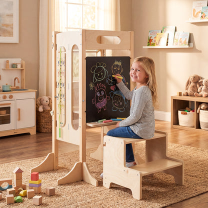 Foldable Toddler Tower with 2-Step Stool and Safety Net for 3+ Years Old Toddler & Kids Furniture at Gallery Canada