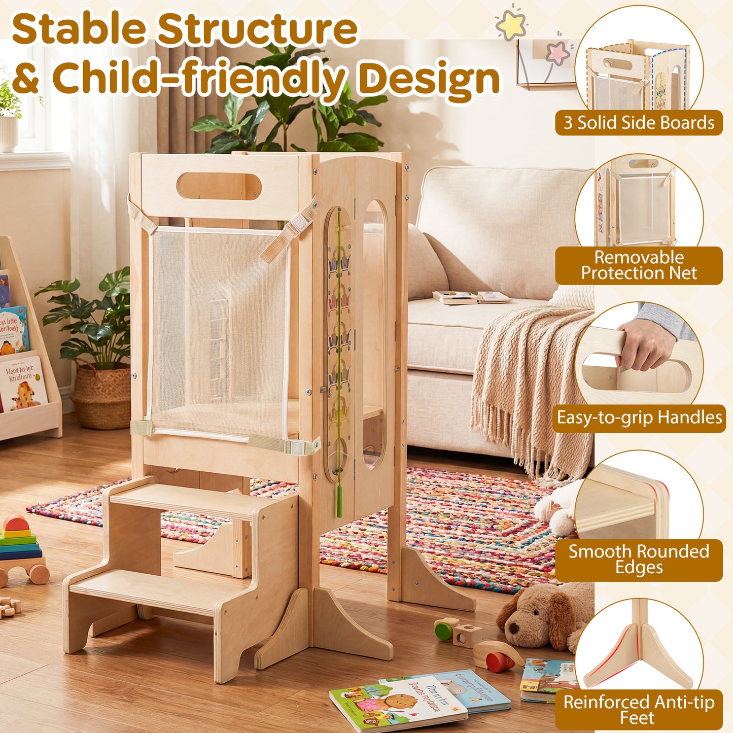 Foldable Toddler Tower with 2-Step Stool and Safety Net for 3+ Years Old Toddler & Kids Furniture at Gallery Canada