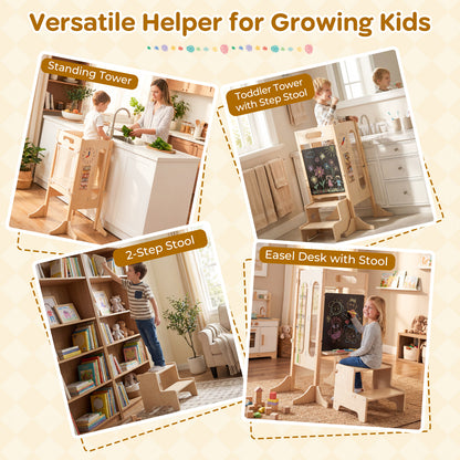 Foldable Toddler Tower with 2-Step Stool and Safety Net for 3+ Years Old Toddler & Kids Furniture at Gallery Canada