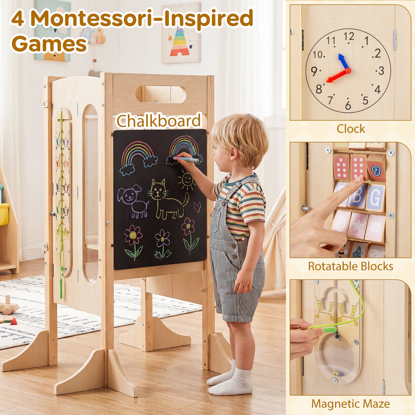 Foldable Toddler Tower with 2-Step Stool and Safety Net for 3+ Years Old Toddler & Kids Furniture at Gallery Canada