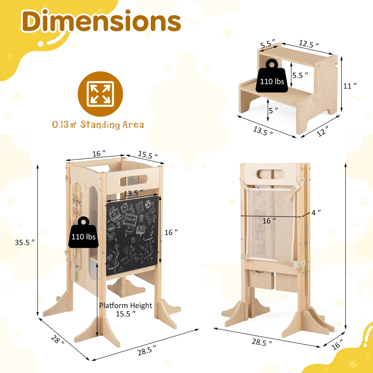 Foldable Toddler Tower with 2-Step Stool and Safety Net for 3+ Years Old Toddler & Kids Furniture at Gallery Canada