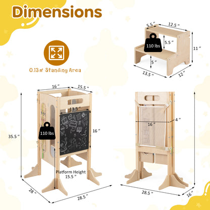 Foldable Toddler Tower with 2-Step Stool and Safety Net for 3+ Years Old Toddler & Kids Furniture at Gallery Canada