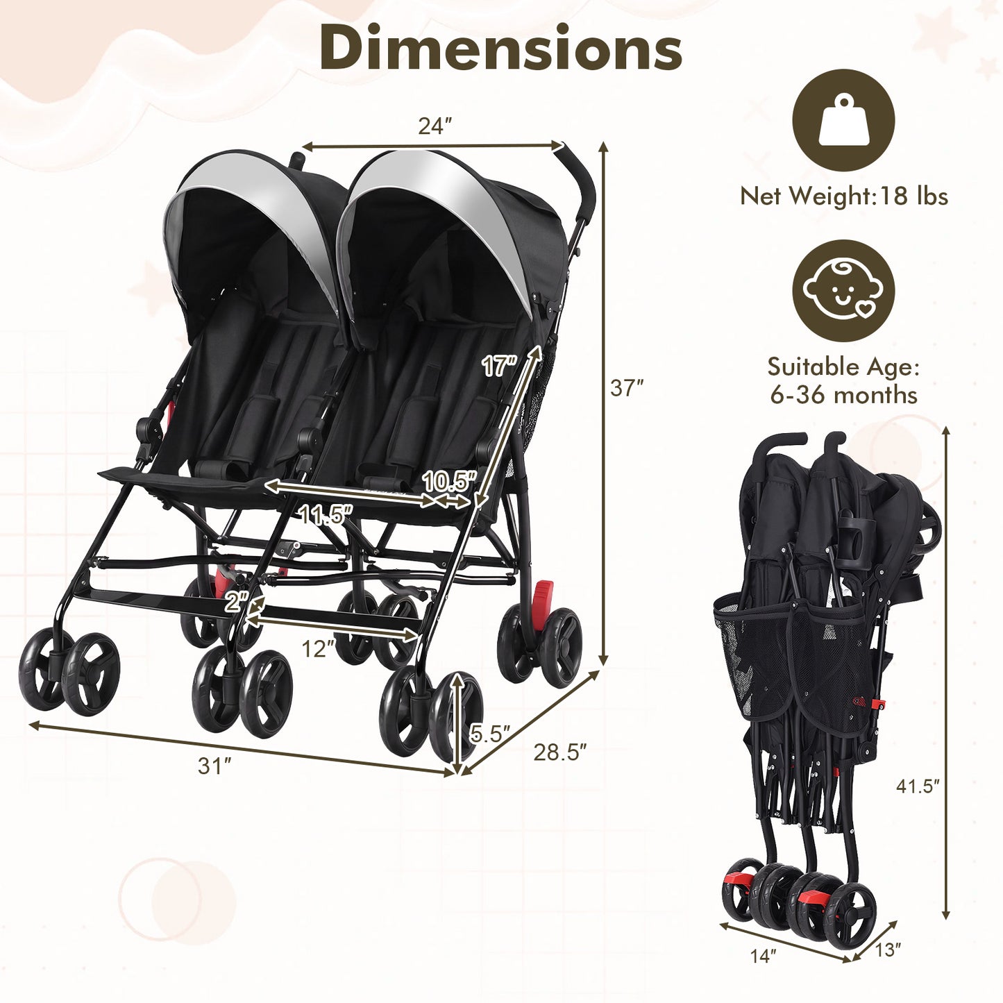Foldable Twin Baby Stroller, Ultralight Umbrella, Black Baby Strollers at Gallery Canada