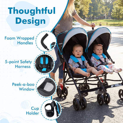Foldable Twin Baby Double Stroller Ultralight Umbrella Kids Stroller, Navy Baby Strollers at Gallery Canada