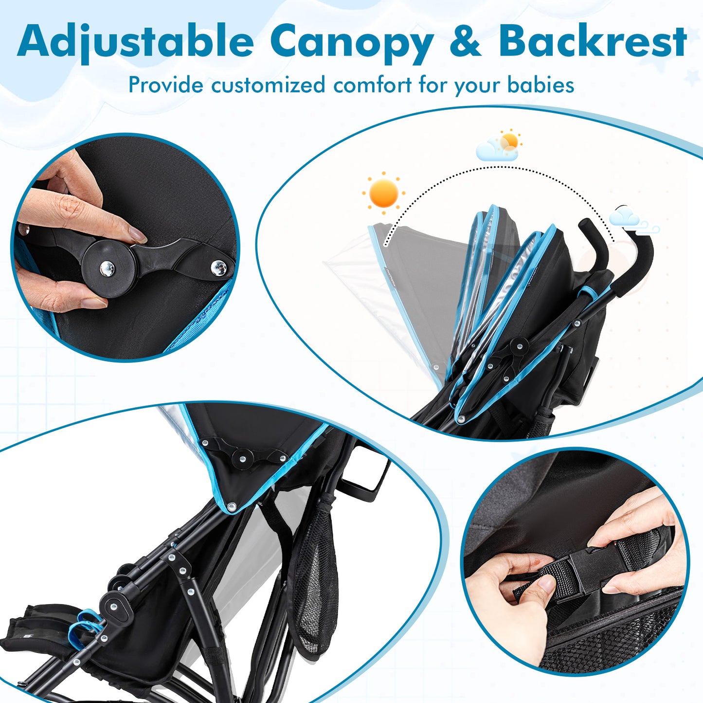 Foldable Twin Baby Double Stroller Ultralight Umbrella Kids Stroller, Navy Baby Strollers at Gallery Canada