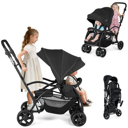 Foldable Twin Tandem Stroller, Sit And Stand, Adjustable Handle Bar, Black Baby Strollers at Gallery Canada