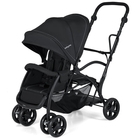 Foldable Twin Tandem Stroller, Sit And Stand, Adjustable Handle Bar, Black Baby Strollers Black at Gallery Canada
