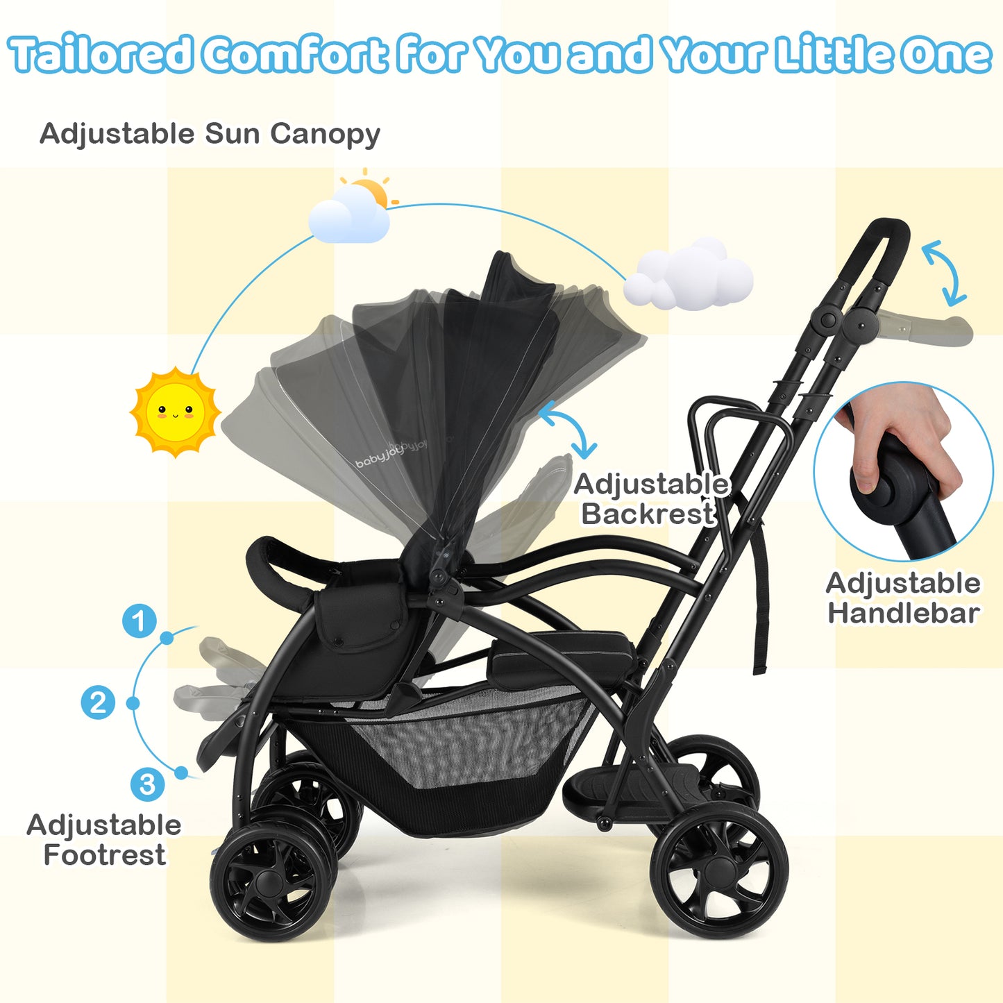 Foldable Twin Tandem Stroller, Sit And Stand, Adjustable Handle Bar, Black Baby Strollers at Gallery Canada
