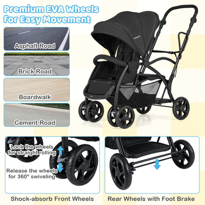 Foldable Twin Tandem Stroller, Sit And Stand, Adjustable Handle Bar, Black Baby Strollers at Gallery Canada