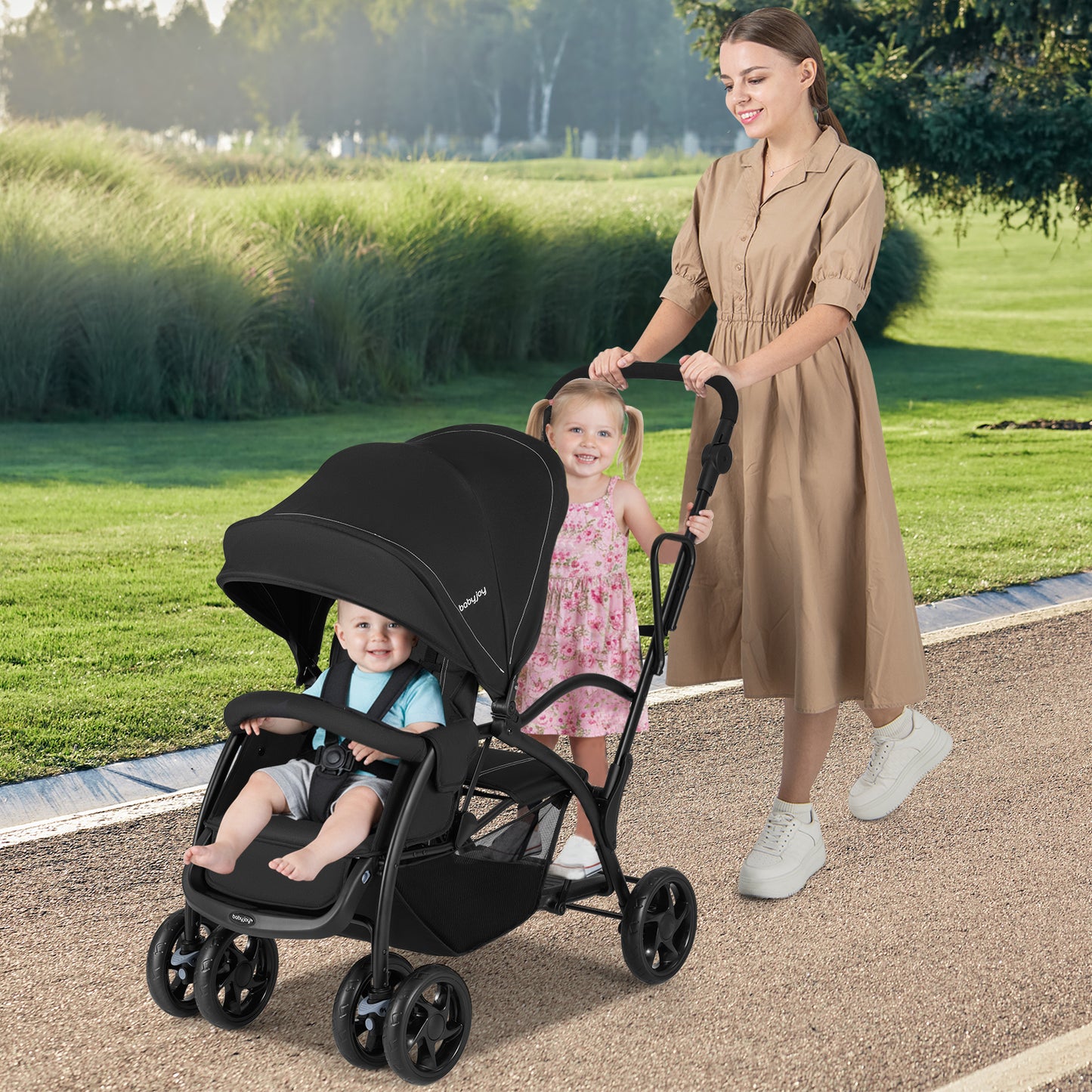 Foldable Twin Tandem Stroller, Sit And Stand, Adjustable Handle Bar, Black Baby Strollers at Gallery Canada