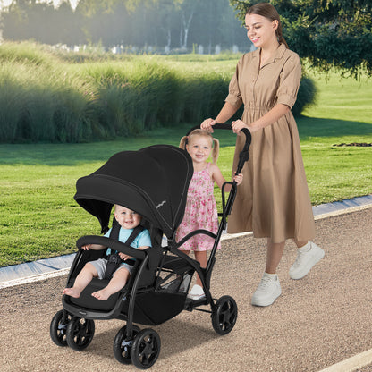Foldable Twin Tandem Stroller, Sit And Stand, Adjustable Handle Bar, Black Baby Strollers at Gallery Canada