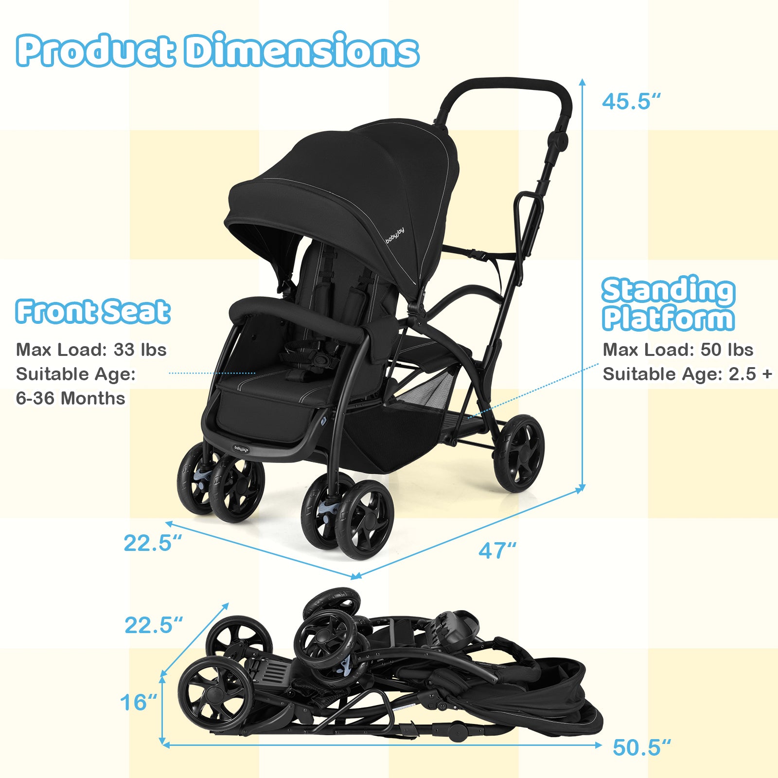 Foldable Twin Tandem Stroller, Sit And Stand, Adjustable Handle Bar, Black Baby Strollers at Gallery Canada