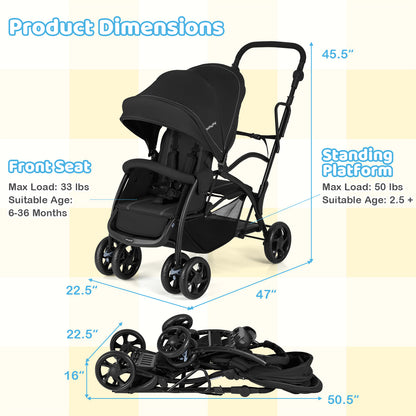 Foldable Twin Tandem Stroller, Sit And Stand, Adjustable Handle Bar, Black Baby Strollers at Gallery Canada