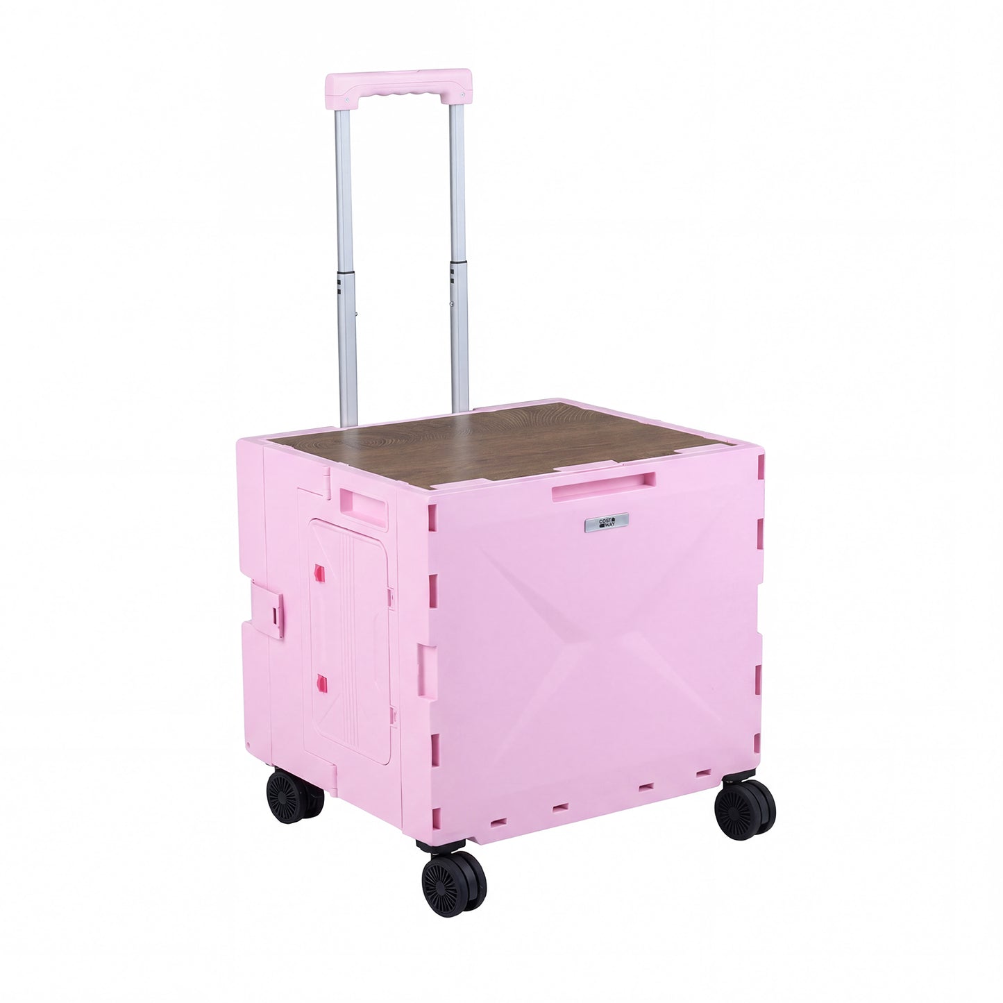 Foldable Utility Cart, 4 Rotating Wheels, Cup Holder, Pink Garden Carts Pink at Gallery Canada